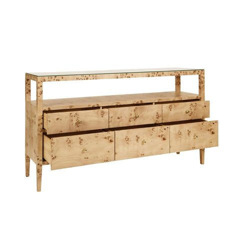 Jordan Burlwood Buffet Cabinet by Worlds Away at Fig Linens and Home - Open Drawers