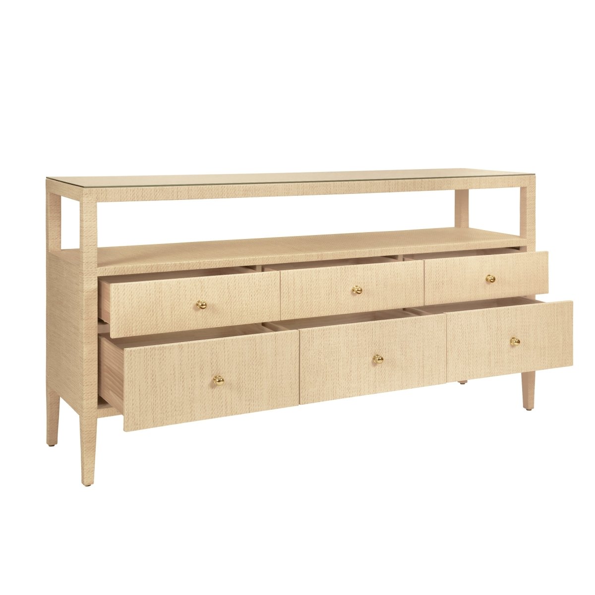 Jordan Natural Buffet Cabinet by Worlds Away | 6-Drawer Console at Fig Linens & Home - Drawers Open