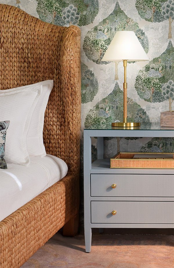 Jovi Queen Bed by Worlds Away at Fig Linens and Home | Coastal Winged Headboard Bed - Lifestyle 1