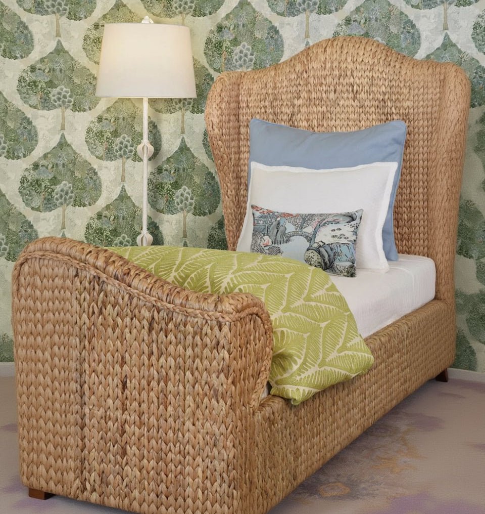 Jovi Twin Bed by Worlds Away | Winged Headboard Woven Coastal Bed at Fig Linens and Home 2