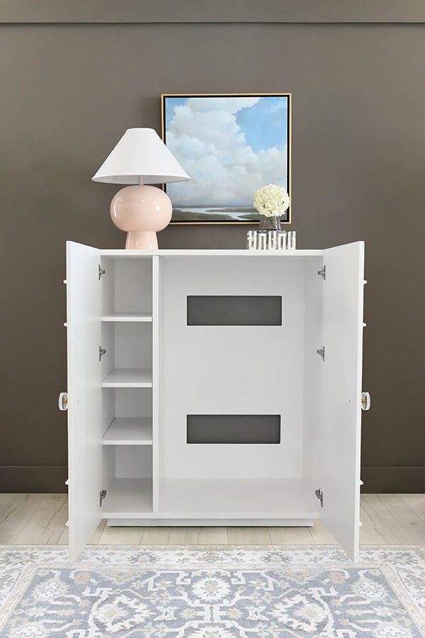 Judd White 2-Door Cabinet by Worlds Away - Interior at Fig Linens and Home 4