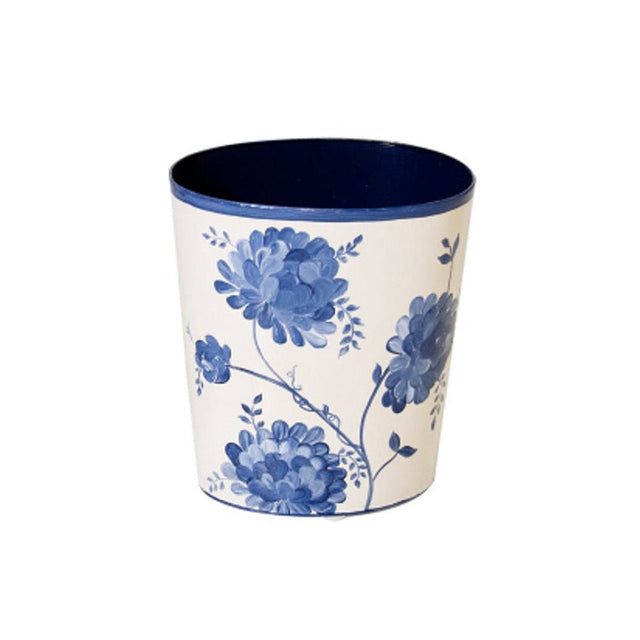 June Blue and Cream Wastebasket Worlds Away at Fig Linens and Home