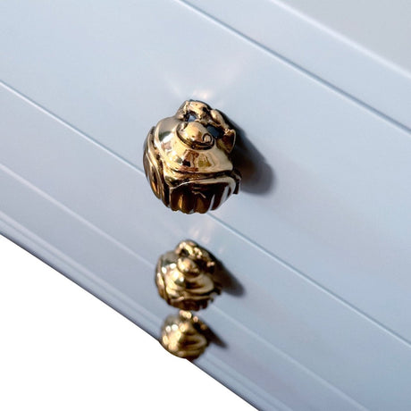 Kilmer Light Blue Cabinet by Worlds Away at Fig Linens and Home - Brass Hardware of 6-Drawer Dresser