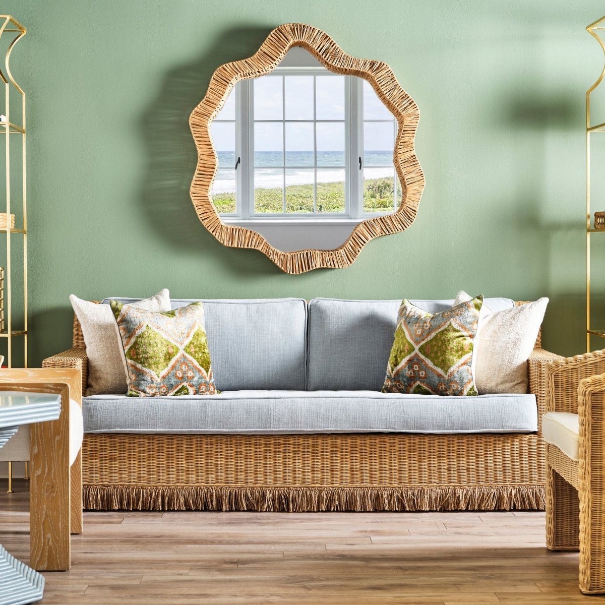 Komodo Nataural Rattan Wall Mirror by Worlds Away | Lifestyle 3 at Fig Linens and Home