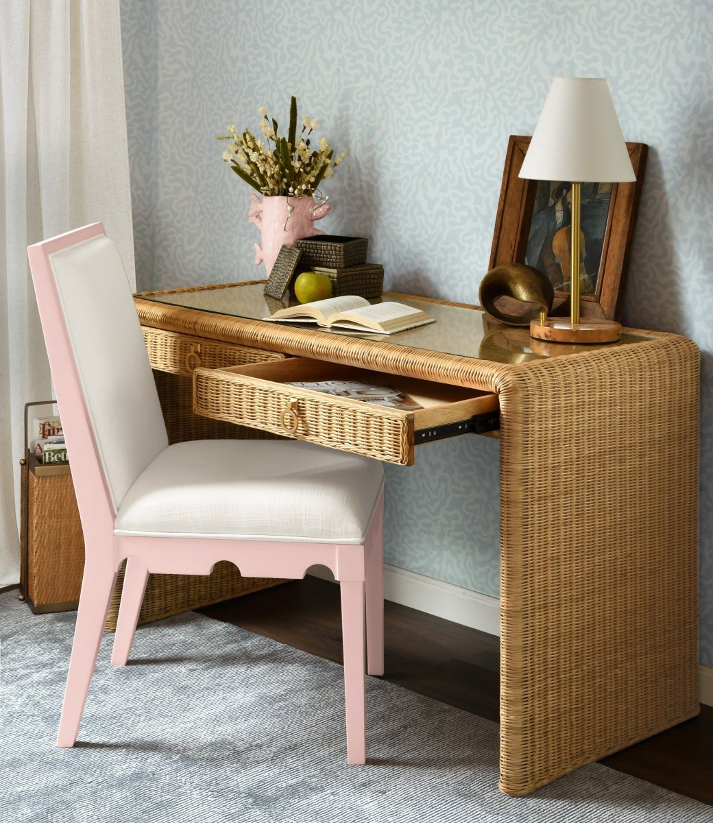 Lanister Performance Fabric Pink Dining Chair by Worlds Away at Fig Linens and Home - Lifestyle View