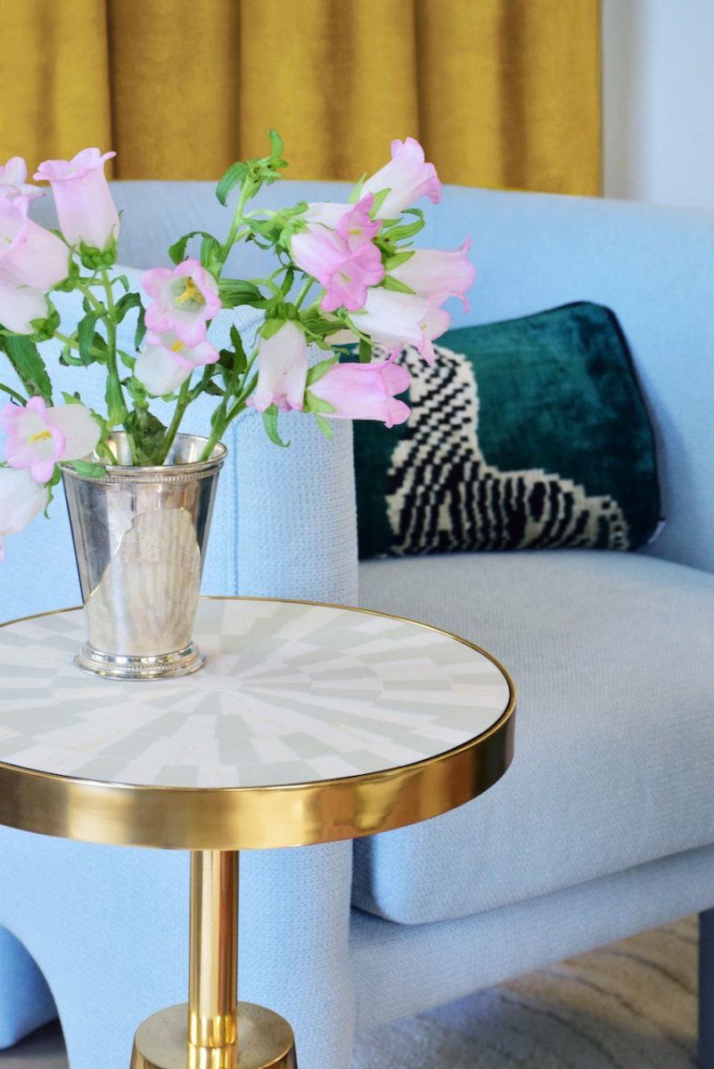 Lansky Light Blue Chenille Barrel Chair by Worlds Away - Lifestyle 2 at Fig Linens and Home