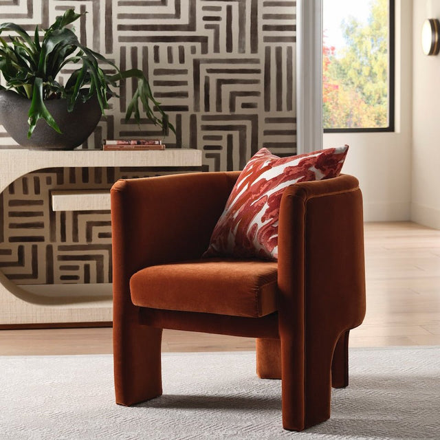 Lansky Rust Velvet Barrel Chair - Worlds Away Lifestyle at Fig Linens and Home 1