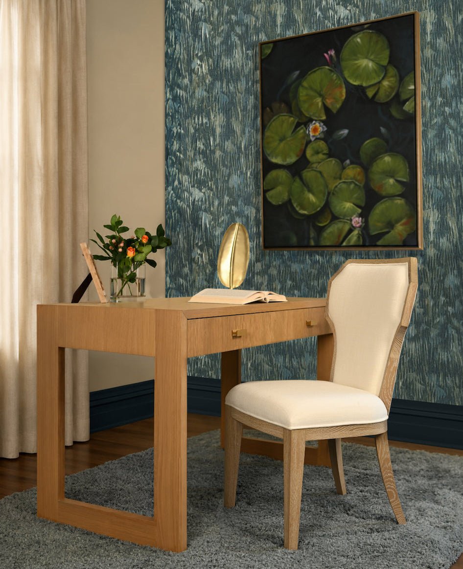 Worlds Away Lifestyle Image of Larkin Natural Oak Desk at Fig Linens and Home