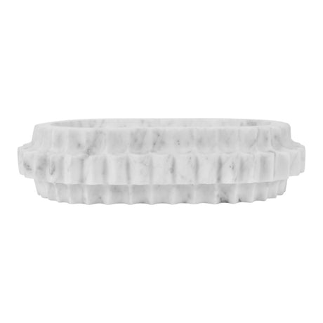 Lilibet Oval Marble Tray with Carved Edges by Worlds Away at Fig Linens and Home - Side View