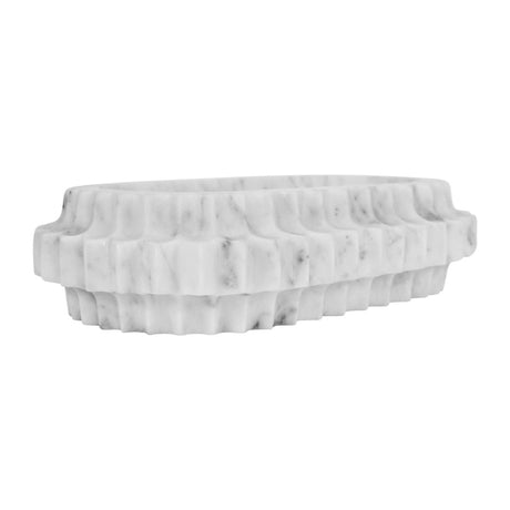 Lilibet Oval Marble Tray with Carved Edges by Worlds Away at Fig Linens and Home - Angle View