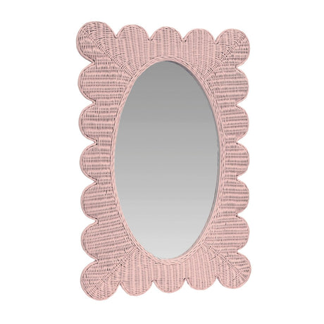 Lillian Pink Rattan Scallop Wall Mirror by Worlds Away at Fig Linens and Home - View 1