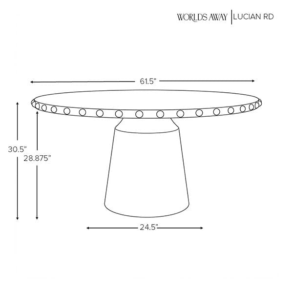 Lucian Round White Dining Table by Worlds Away at Fig Linens and Home - Spec Sheet with Dimensions