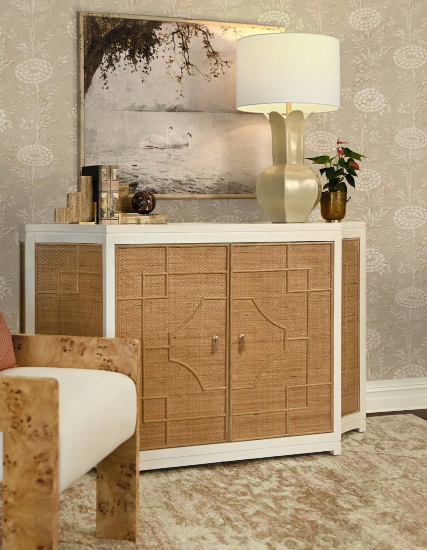 Lyla Beige Lamp shown with Other Styles form Worlds Away - Lifestyle Image