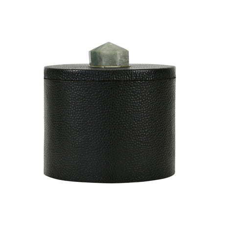 Marlene Round Black Faux Leather Container by Worlds Away 4.7" H x 5.9" W  x 5.9" D Black at FIG LINENS AND HOME 1