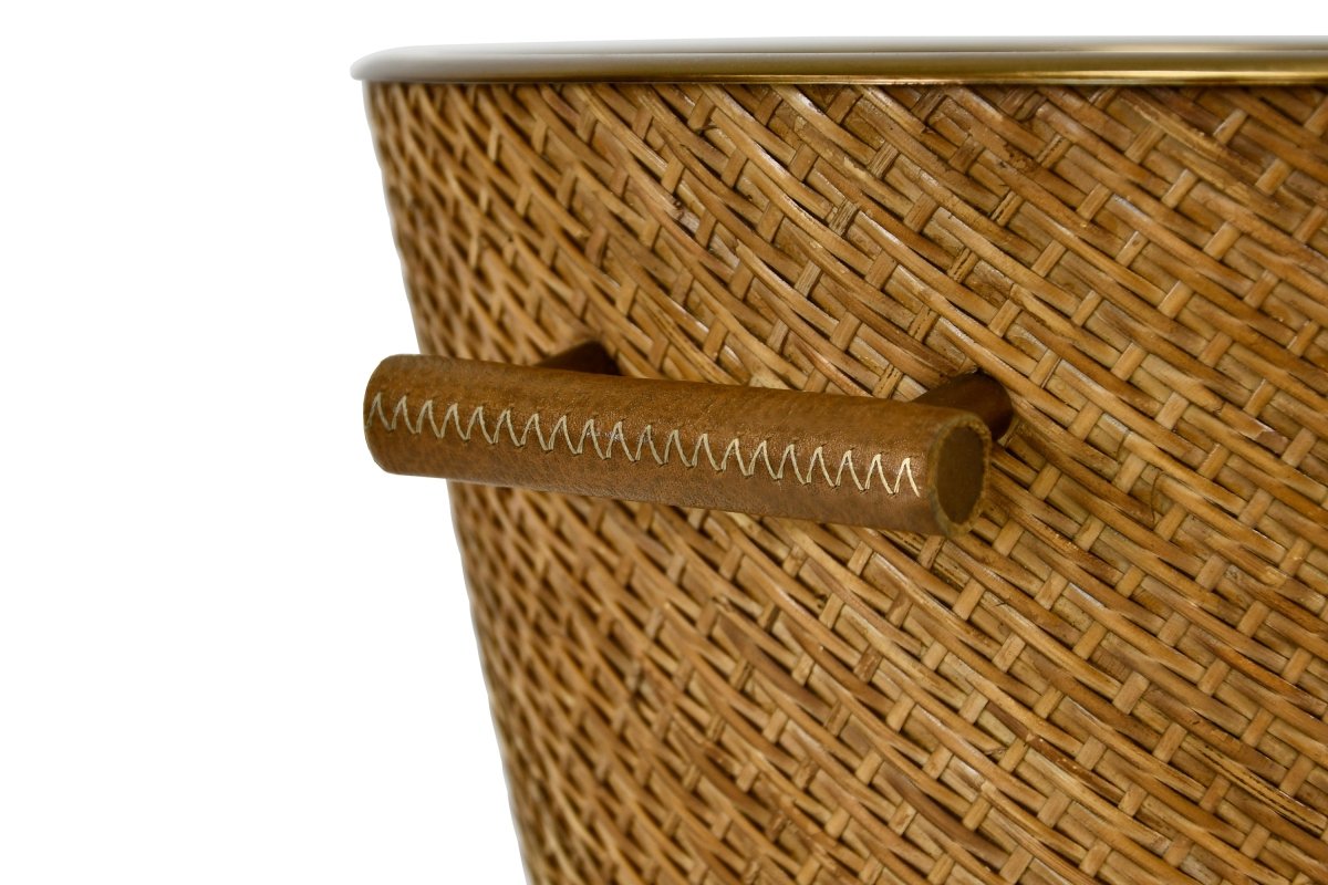 Max Small Woven Rattan Wine Cooler by Worlds Away 9.4" H x 9.8" W  x 9.8" D Rattan and Burnished Brass at FIG LINENS AND HOME 6