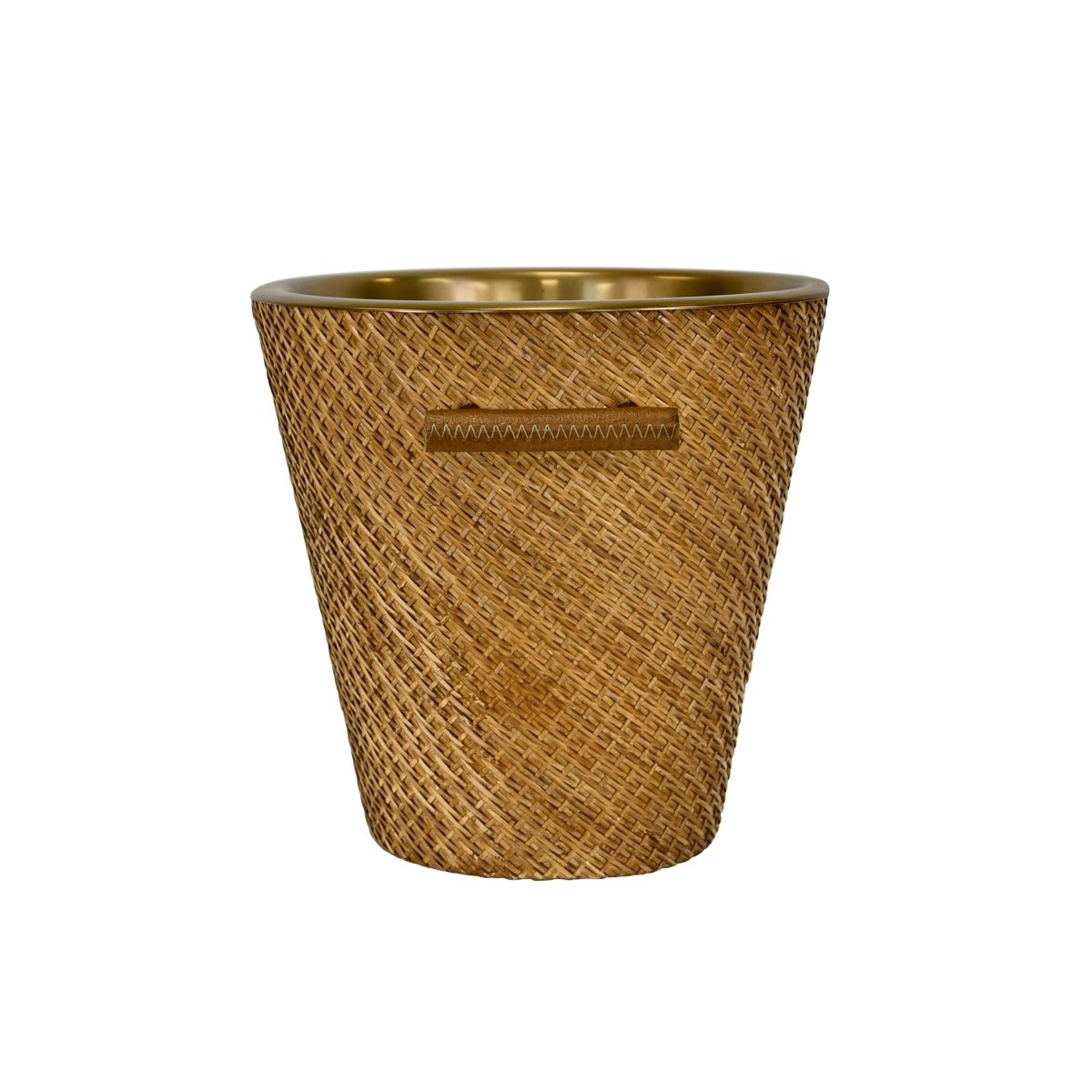 Max Small Woven Rattan Wine Cooler by Worlds Away 9.4" H x 9.8" W  x 9.8" D Rattan and Burnished Brass at FIG LINENS AND HOME 4
