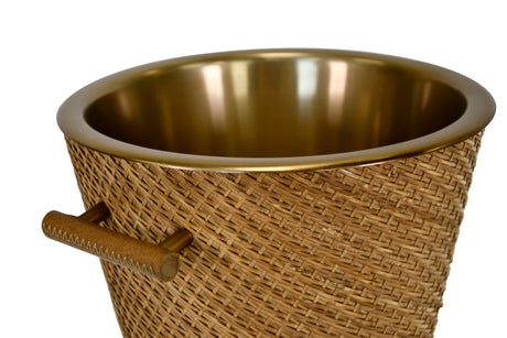 Max Small Woven Rattan Wine Cooler by Worlds Away 9.4" H x 9.8" W  x 9.8" D Rattan and Burnished Brass at FIG LINENS AND HOME 2