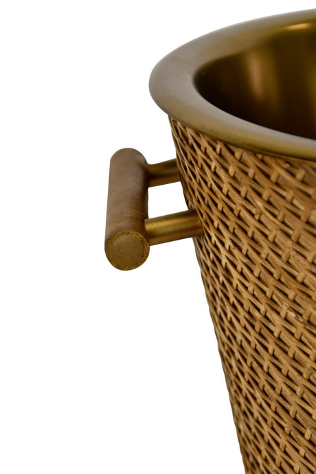 Max Small Woven Rattan Wine Cooler by Worlds Away 9.4" H x 9.8" W  x 9.8" D Rattan and Burnished Brass at FIG LINENS AND HOME 5