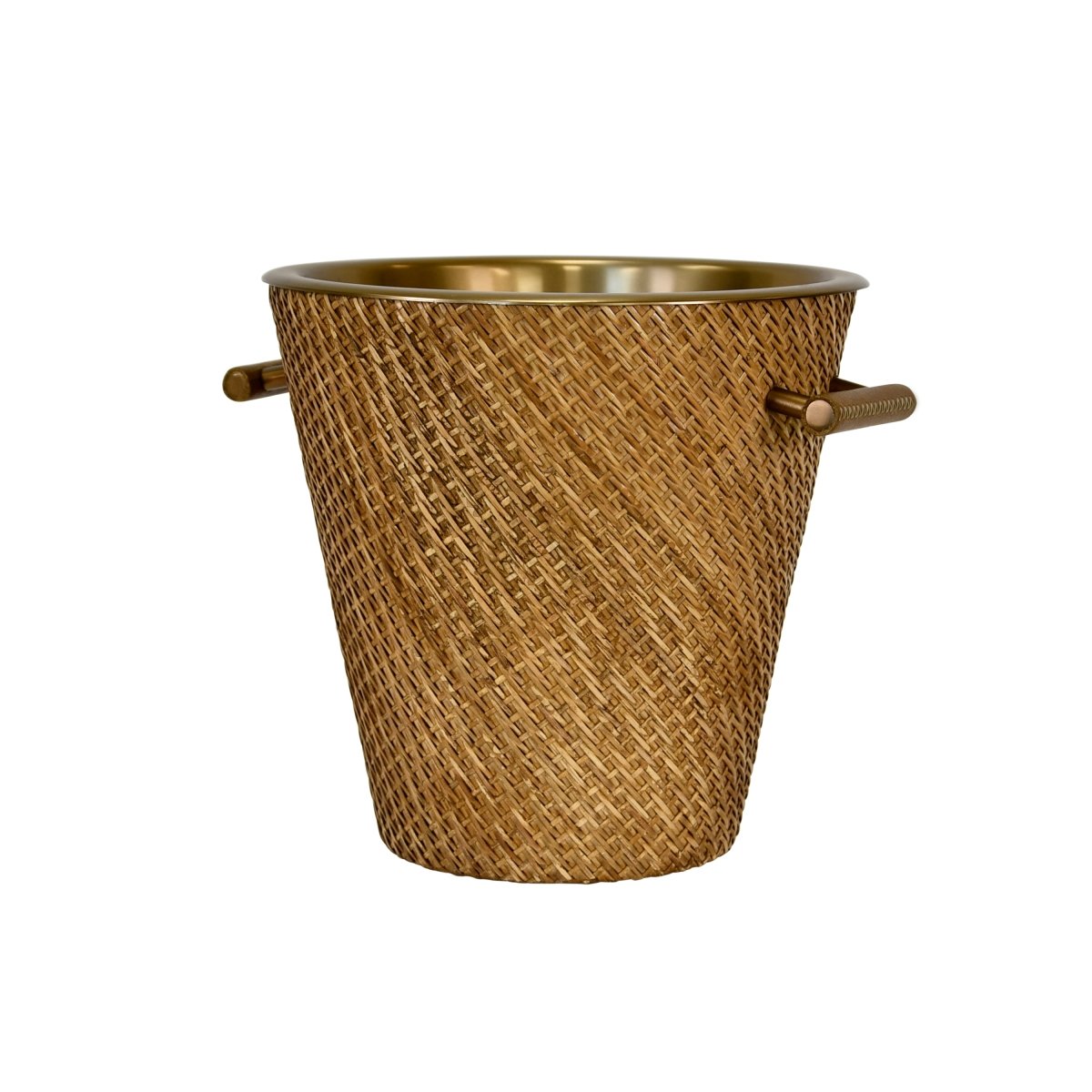 Max Small Woven Rattan Wine Cooler by Worlds Away 9.4" H x 9.8" W  x 9.8" D Rattan and Burnished Brass at FIG LINENS AND HOME 3