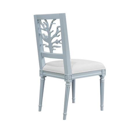 McKay Light Blue Coral Motif Dining Chair by Worlds Away - Back View at Fig Linens and Home