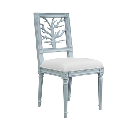McKay Light Blue Coral Motif Dining Chair by Worlds Away - Angle View at Fig Linens and Home