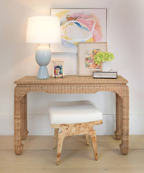 Medium Antique Mirrored Decorative Box shown on Rattan Desk