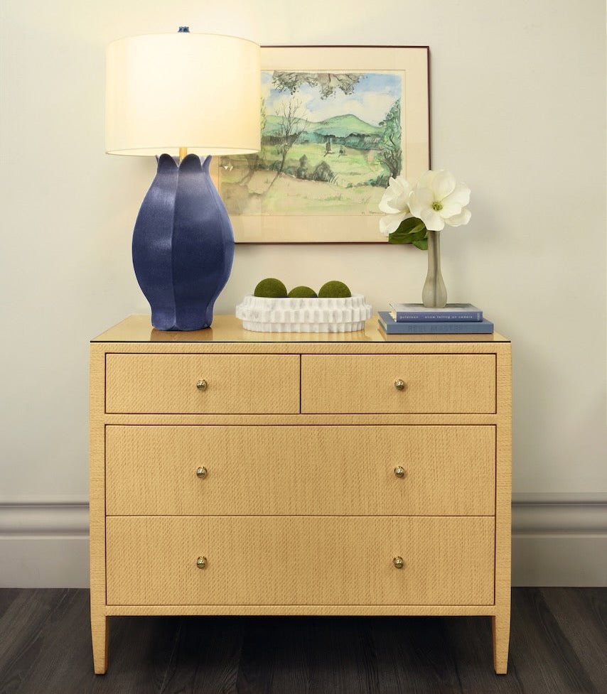 Michelle Natural Grasscloth Cabinet | Worlds Away 4-Drawer Dresser at Fig Linens and Home 1