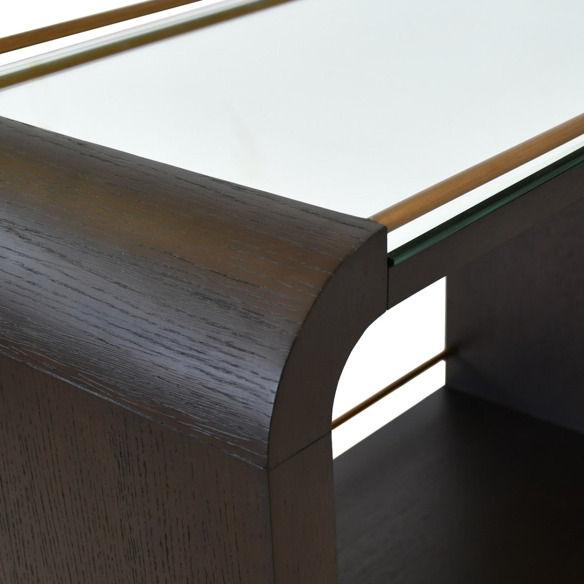 Myer Espresso Oak Bar Cart by Worlds Away at Fig Linens and Home - Details of Wood & Hardware View