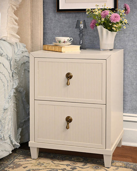 Worlds Away Novalie Antique White Side Table at Fig Linens and Home - Lifestyle View