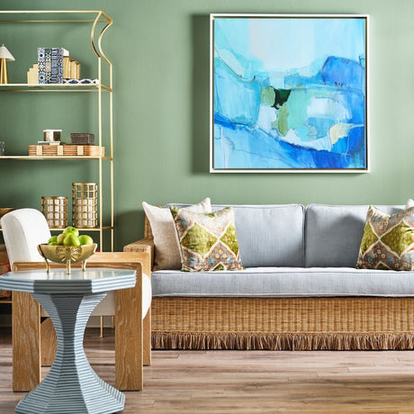 Octavia Light Blue Small Rattan Reeded Table by Worlds Away 23.5" H x 24.25" DIA Light Blue at FIG LINENS AND HOME 1