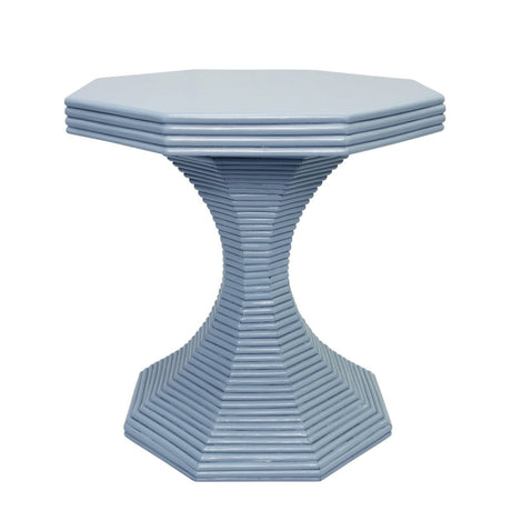 Octavia Light Blue Small Rattan Reeded Table by Worlds Away 23.5" H x 24.25" DIA Light Blue at FIG LINENS AND HOME 2