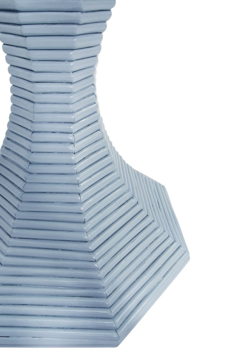 Octavia Light Blue Small Rattan Reeded Table by Worlds Away 23.5" H x 24.25" DIA Light Blue at FIG LINENS AND HOME 5