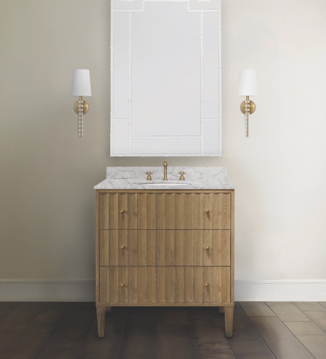 Odin Cerused Oak Bath Vanity by Worlds Away 34.25"H x 30.5"W x 21.625"D Cerused Oak at FIG LINENS AND HOME 1