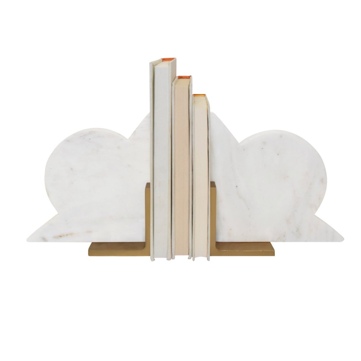 Odum Marble Bookends by Worlds Away at Fig Linens and Home | White Marble and Brass-Finish 2