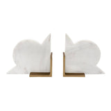 Odum Marble Bookends by Worlds Away at Fig Linens and Home | White Marble and Brass-Finish 1