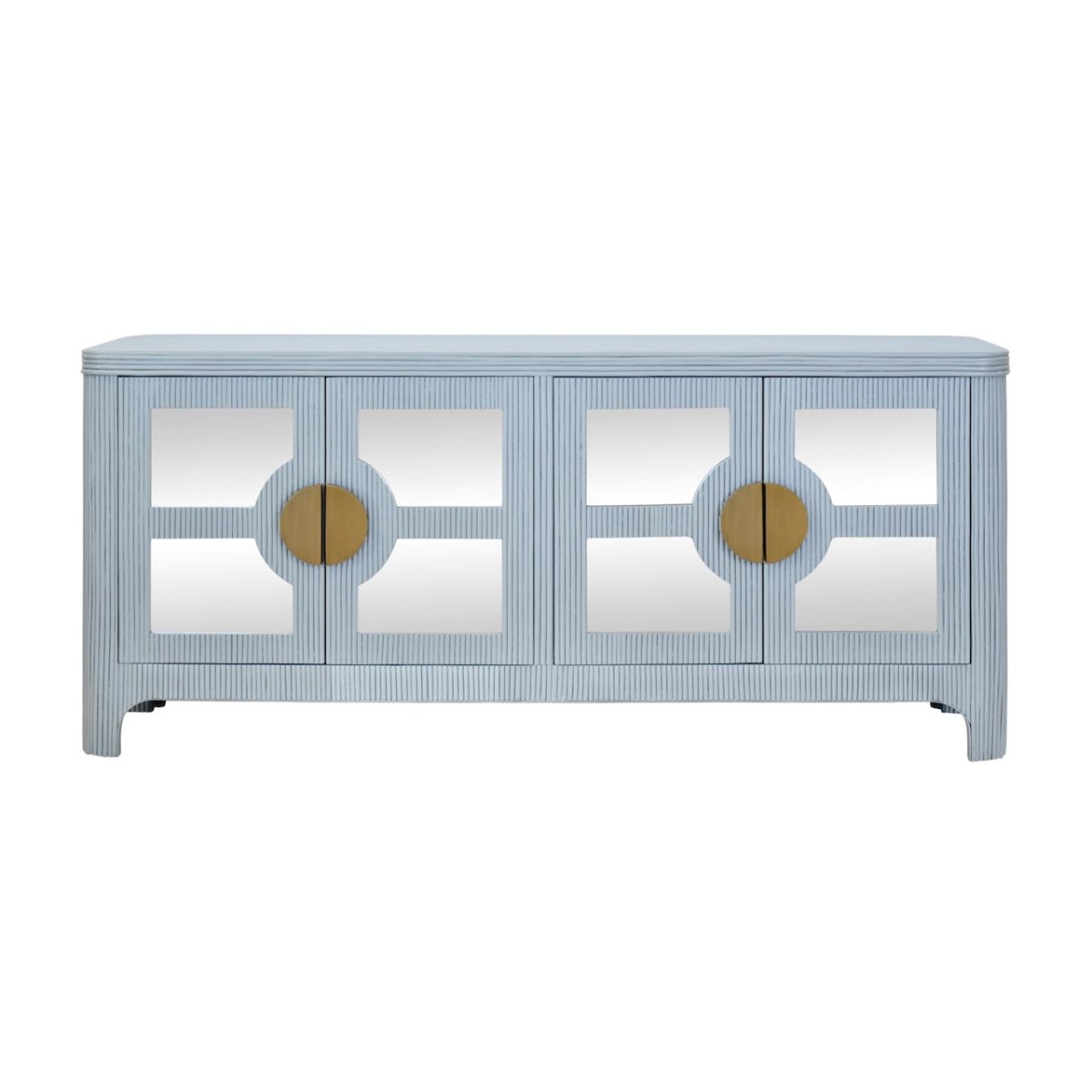 Opal Light Blue Rattan Buffet Cabinet by Worlds Away at Fig Linens and Home - Front View