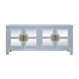 Opal Light Blue Rattan Buffet Cabinet by Worlds Away at Fig Linens and Home - Front View