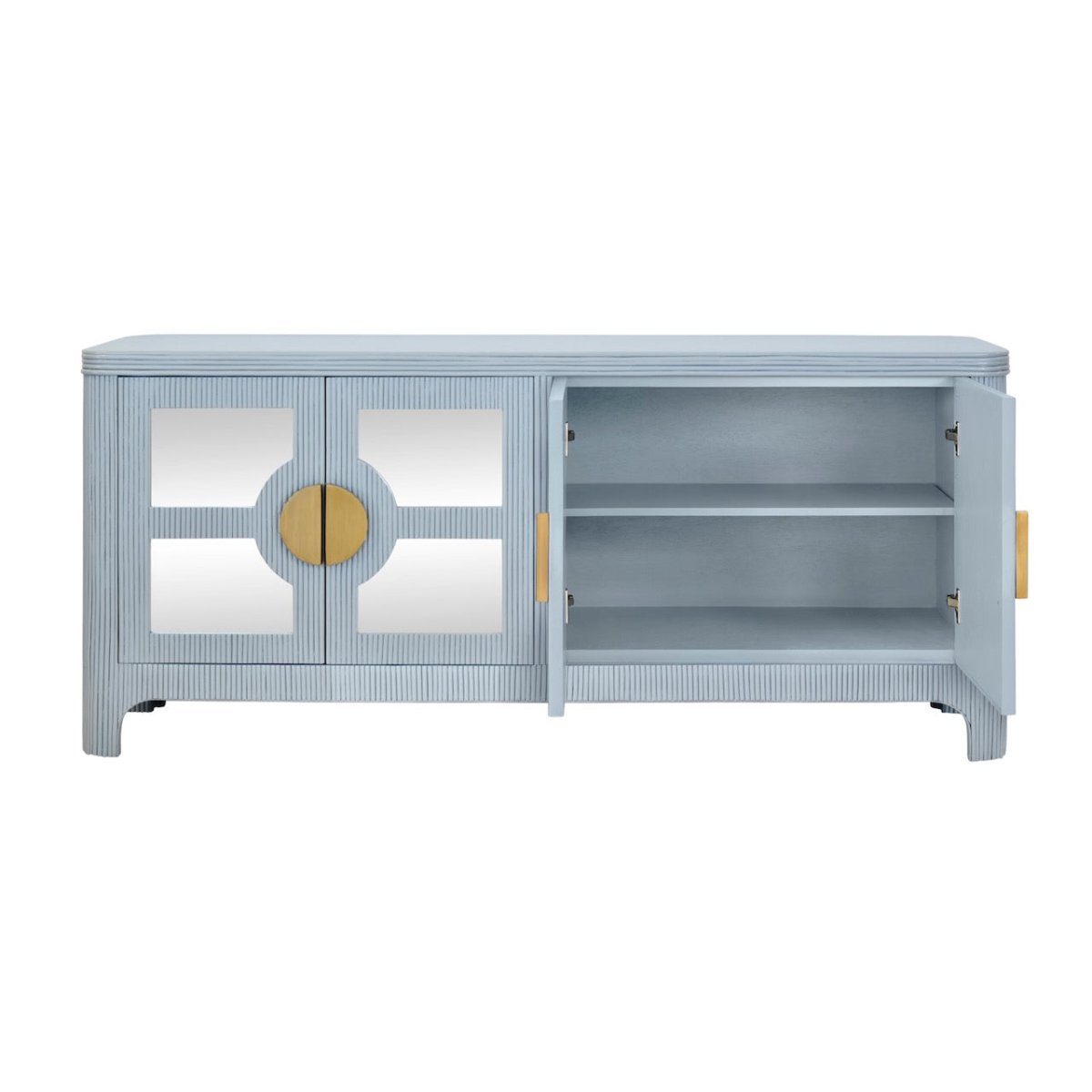 Opal Light Blue Rattan Buffet Cabinet by Worlds Away at Fig Linens and Home - Open Doors