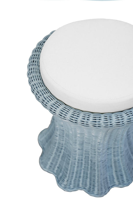 Worlds Away Paisley Light Blue Rattan Stool at Fig Linens and Home - Detail