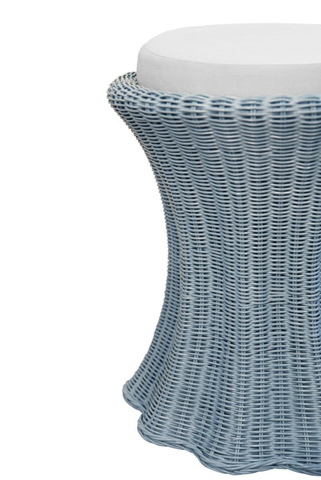 Worlds Away Paisley Light Blue Rattan Stool at Fig Linens and Home - Detail 2