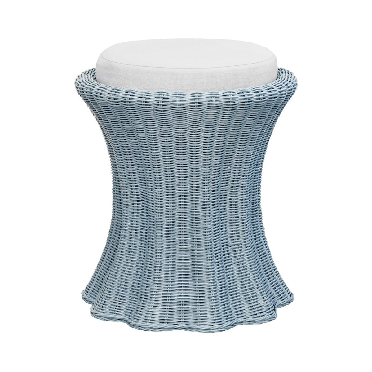 Worlds Away Paisley Light Blue Rattan Stool at Fig Linens and Home - Front