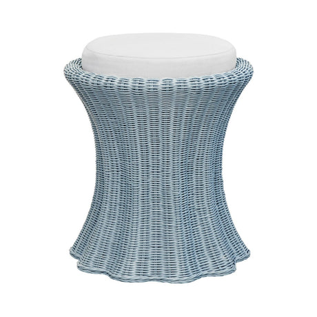 Worlds Away Paisley Light Blue Rattan Stool at Fig Linens and Home - Front