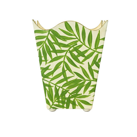Worlds Away Palm Frond Green Wave Wastebasket at Fig Linens and Home - Front