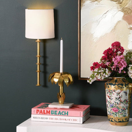 Palmy Candle Holder | Worlds Away Gold Leaf Taper Candle Holder at Fig Linens and Home - Lifestyle 2