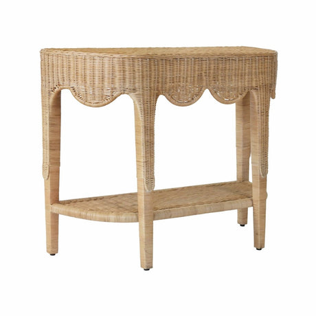 Paloma Scalloped Demi-Lune Rattan Console by Worlds Away - Angle View at Fig Linens and Home