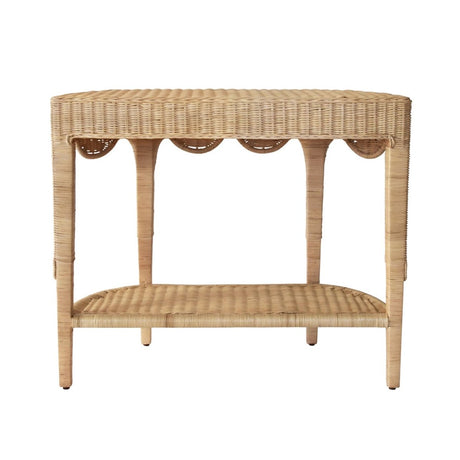 Paloma Scalloped Demi-Lune Rattan Console by Worlds Away - Back of Table View at Fig Linens and Home