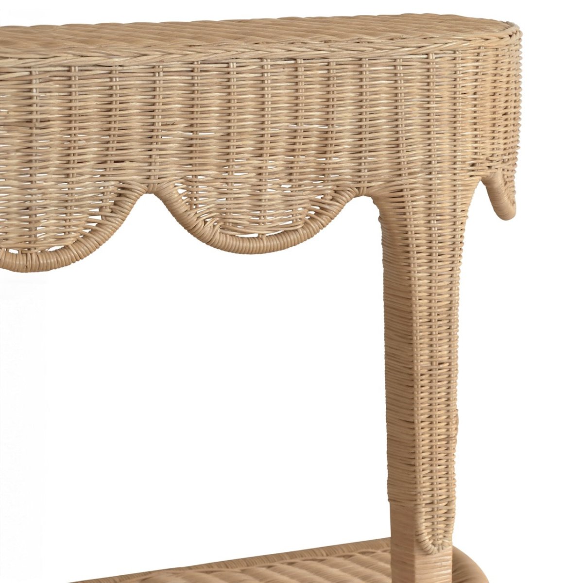 Worlds Away Paloma Scalloped Demi-Lune Rattan Table - Scallop Detail at Fig Linens and Home