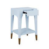 Patti Light Blue Side Table by Worlds Away at Fig Linens and Home - Angle View 2 with Drawer Open
