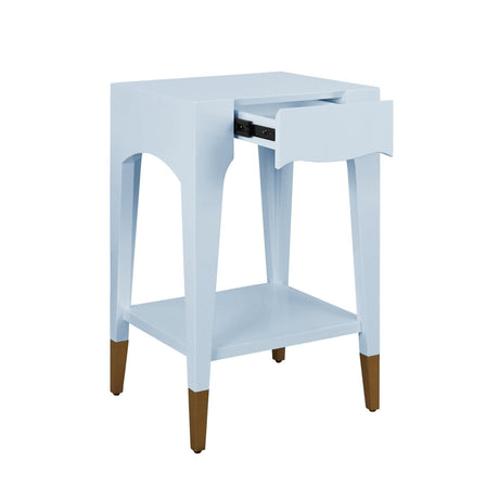 Patti Light Blue Side Table by Worlds Away at Fig Linens and Home - Angle View 2 with Drawer Open