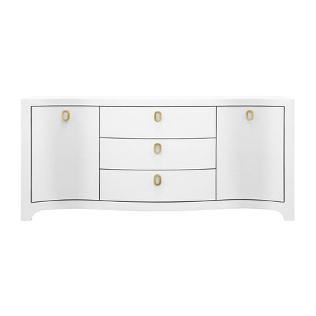 Worlds Away Paulina Modern Classic White Textured Linen Buffet Cabinet at Fig Linens and Home 1